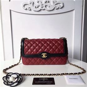 Chanel lambskin tri classic flap wine shoulder bag 6226