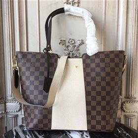 N44041 LV Louis Vuitton Monogram Jersey Bag Zipper Tote Leather Handbag Beige 6679