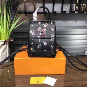M54848 LV Louis Vuitton Lockme Mini Backpack Bag Real Leather Handbag Black Flower 6691