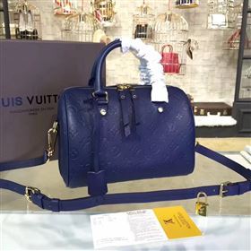 M40792 LV Louis Vuitton Speedy 30 25 Bag Monogram Real Leather Handbag Navy 6745