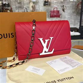 LV Louis Vuitton Chain Louise Handbag Real Leather Shoulder Bag Red M54113 6782