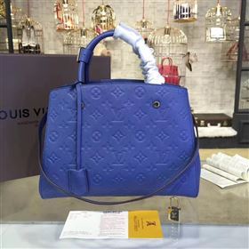 LV Louis Vuitton Montaigne Handbag Monogram Real Leather Tote Bag Blue M41048 6789