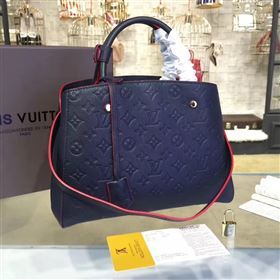 LV Louis Vuitton Montaigne Handbag Monogram Leather Tote Bag Navy M42746 6795