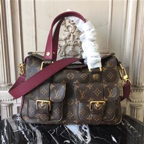 M43482 LV Louis Vuitton Manhattan Bag Monogram Tote Handbag Maroon 6721