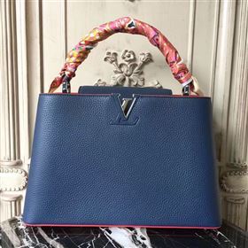 LV Louis Vuitton Capucines MM Bag Real Leather Tote Handbag M41813 Blue 6845
