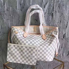 LV Louis Vuitton Neverfull 32 MM Handbag Damier Azur Cabas Bag N41361 White 6859