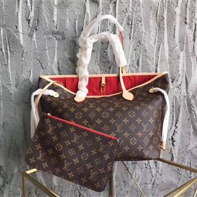 LV Louis Vuitton Neverfull MM Handbag 32cm Monogram Cabas Bag M41177 Red 6861