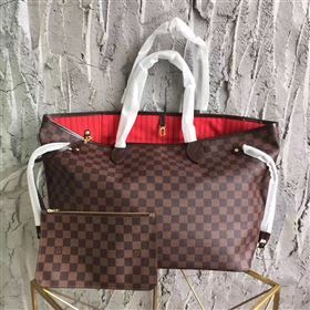 LV Louis Vuitton Neverfull GM Handbag 40cm Damier Cabas Bag N41357 Coffee 6866