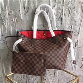 LV Louis Vuitton Neverfull MM Handbag 32cm Damier Cabas Bag N41358 Coffee 6867