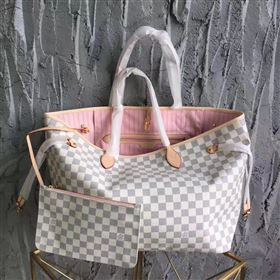LV Louis Vuitton Neverfull GM Handbag 40cm Damier Azur Cabas Bag N41604 White&pink 6868