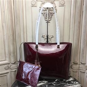 LV Louis Vuitton Long Beach MM Handbag Monogram Patent Leather Bag M90475 Wine 6871