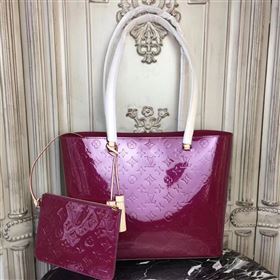 LV Louis Vuitton Long Beach MM Handbag Monogram Patent Leather Bag M90475 Purple 6872