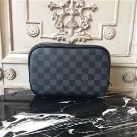 LV Men Louis Vuitton Toilet Pouch PM Handbag Damier Canvas Zipper Bag Gray N47522 6825