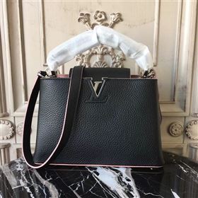 LV Louis Vuitton Capucines PM Bag Real Leather Handbag M94716 Black with Pink 6837