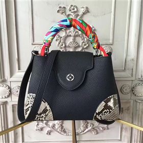 Louis Vuitton LV Capucines PM Handbag Black with python Leather Bag N94410 6962