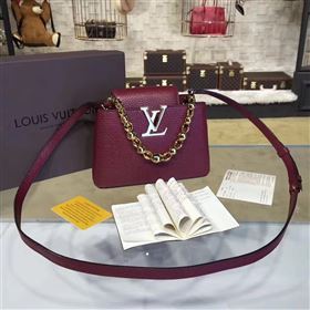 Louis Vuitton LV Capucines Mini Chain Handbag Real Leather Shoulder Bag Wine M42935 6987