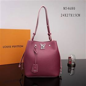 LV Louis Vuitton Lockme Bucket Bag M54680 Leather Handbag Wine