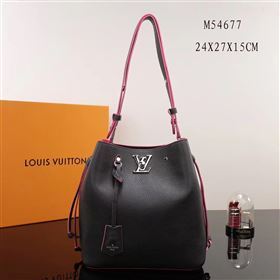 LV Louis Vuitton Lockme Bucket Bag M54677 Leather Handbag Black