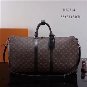 LV Louis Vuitton M56714 Monogram Keepall 55 Travelling Bag Handbag Black