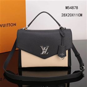 LV Louis Vuitton My Lockme Handbag M54878 Real Leather Bag Black&Beige