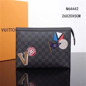 Men LV Louis Vuitton N64442 Pochette Voyage Clutch Handbag Damier League Bag Gray