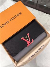 replica Louis Vuitton LV Capucines Wallet Real Leather Purse Bag Black&Gray M62128