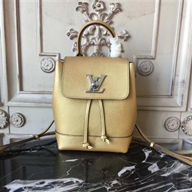 replica Louis Vuitton LV Lockme Mini Backpack Handbag Real Leather Bag M54575 Gold