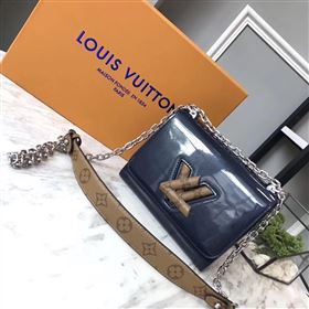 replica Louis Vuitton LV Twist PM Handbag Real Leather Chain Shoulder Bag M54730 Navy