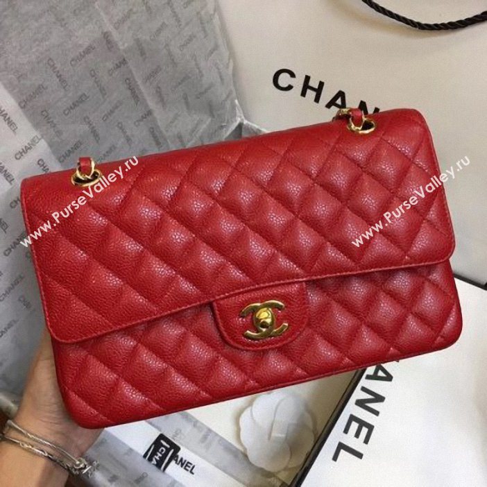 Chanel original quality Classic Flap Medium Bag 1112 red in caviar Leather with gold Hardware (smjd-69)