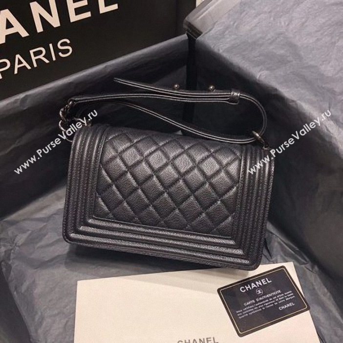 Chanel Original Quality so black small Boy Bag in caviar leather (shyang-93)