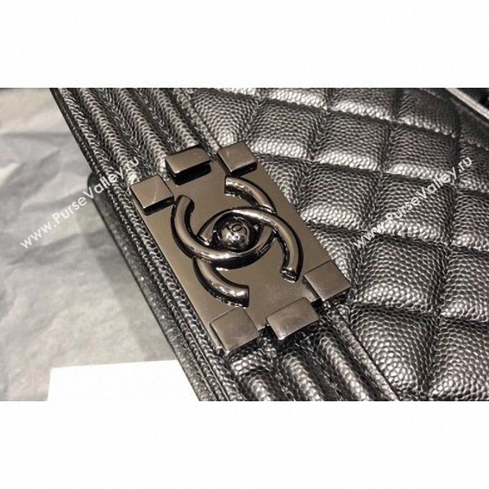 Chanel Original Quality so black small Boy Bag in caviar leather (shyang-93)