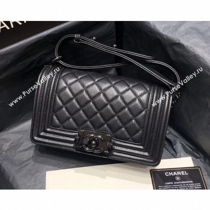 Chanel Original Quality so black small Boy Bag in caviar leather (shyang-93)