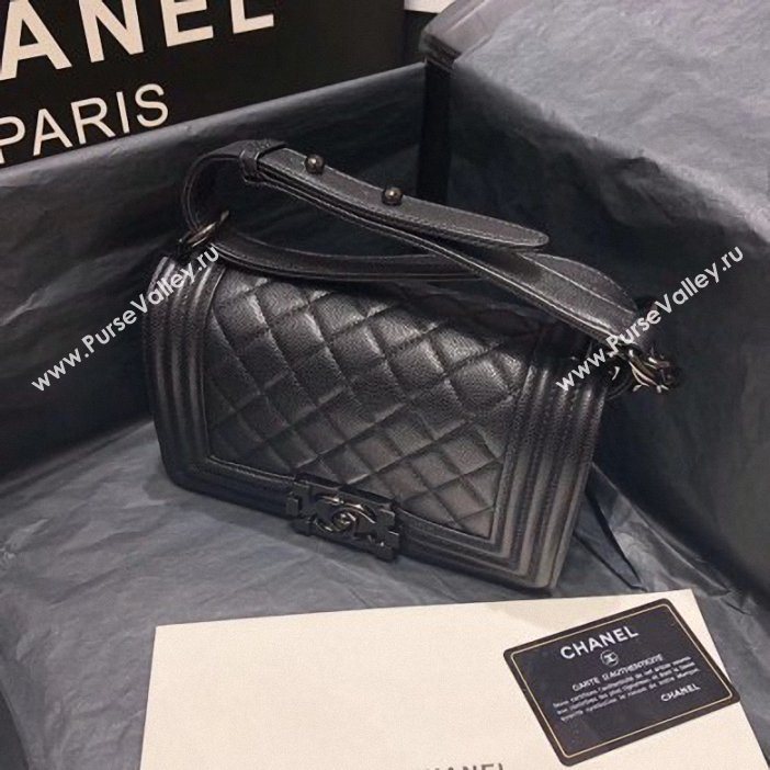 Chanel Original Quality so black small Boy Bag in caviar leather (shyang-93)