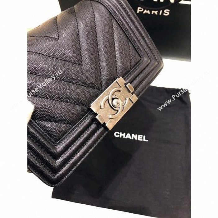 Chanel Original Quality small caviar chevron Boy Bag black With silver Hardware (shyang-92)