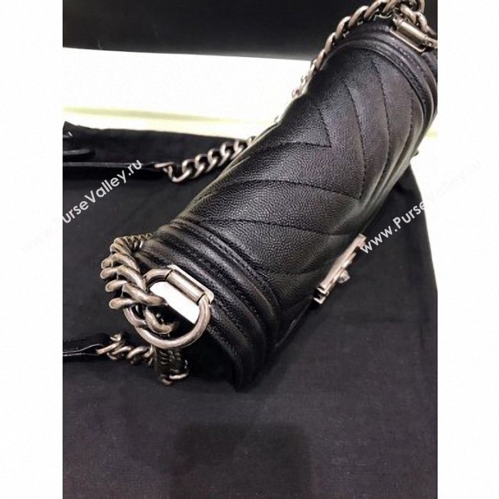 Chanel Original Quality small caviar chevron Boy Bag black With silver Hardware (shyang-92)