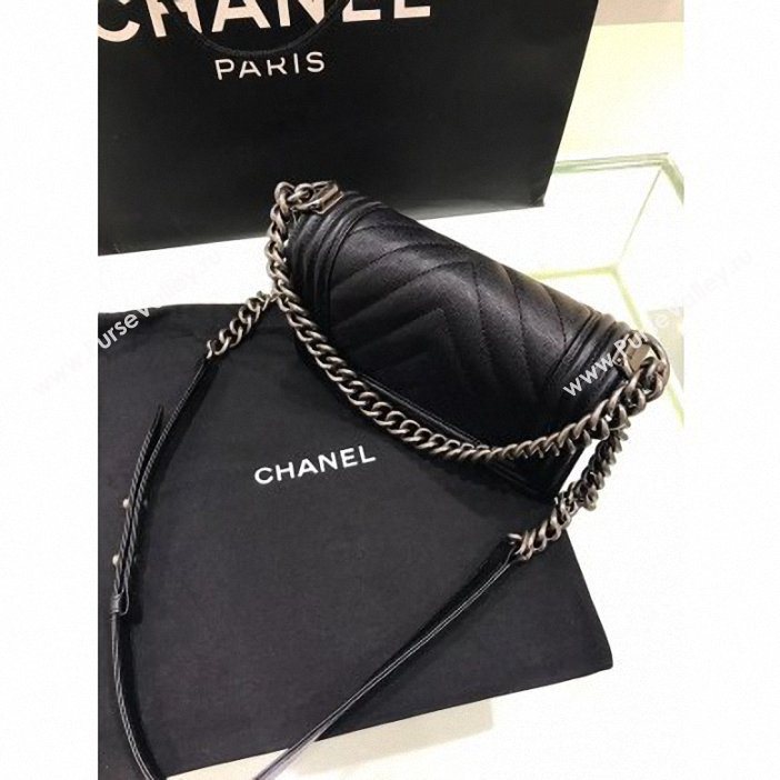 Chanel Original Quality small caviar chevron Boy Bag black With silver Hardware (shyang-92)