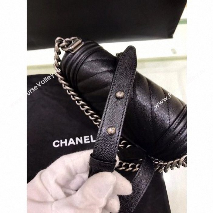 Chanel Original Quality small caviar chevron Boy Bag black With silver Hardware (shyang-92)