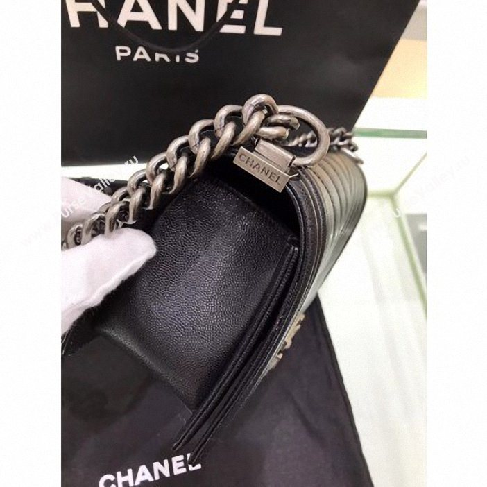 Chanel Original Quality caviar chevron medium Boy Bag black With silver Hardware (shyang-91)