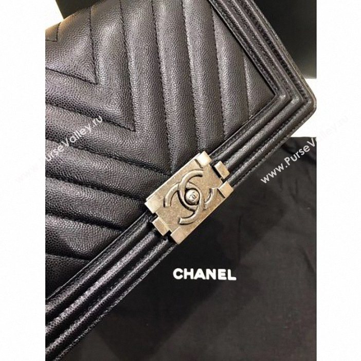 Chanel Original Quality caviar chevron medium Boy Bag black With silver Hardware (shyang-91)