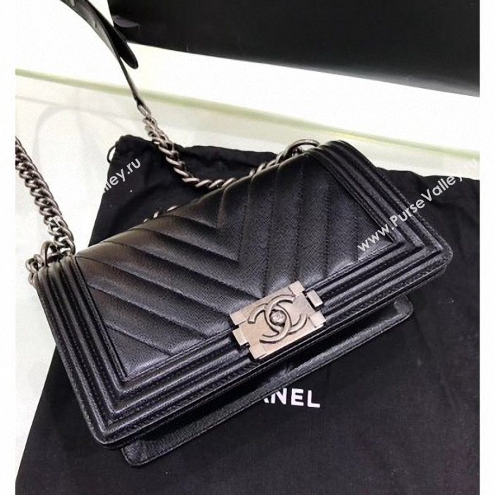 Chanel Original Quality caviar chevron medium Boy Bag black With silver Hardware (shyang-91)