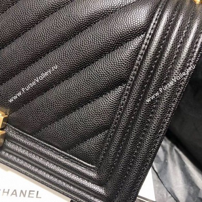 Chanel Original Quality caviar chevron medium Boy Bag black With Gold Hardware (shyang-90)
