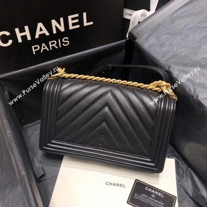 Chanel Original Quality caviar chevron medium Boy Bag black With Gold Hardware (shyang-90)