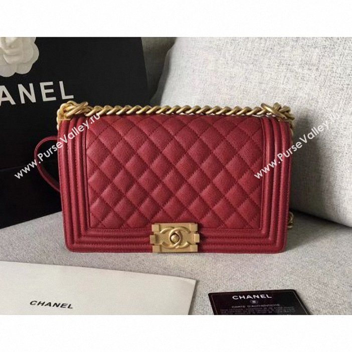 Chanel Original Quality caviar medium Boy Bag burgundy with gold hardware (shyang-99)