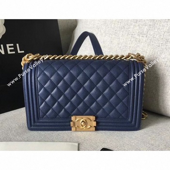 Chanel Original Quality caviar medium Boy Bag navy blue with gold hardware (shyang-97)