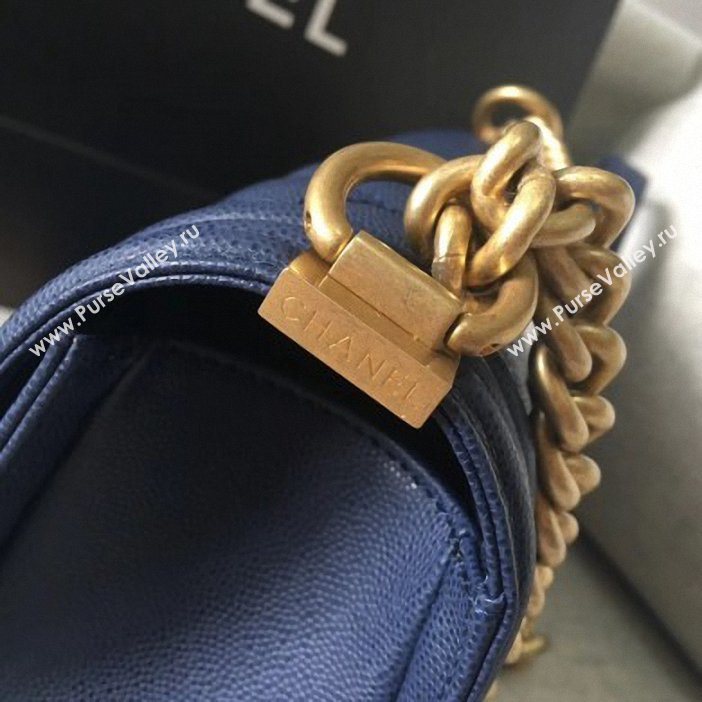 Chanel Original Quality caviar medium Boy Bag navy blue with gold hardware (shyang-97)