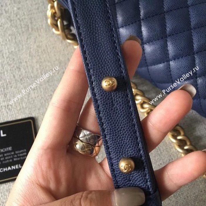 Chanel Original Quality caviar medium Boy Bag navy blue with gold hardware (shyang-97)