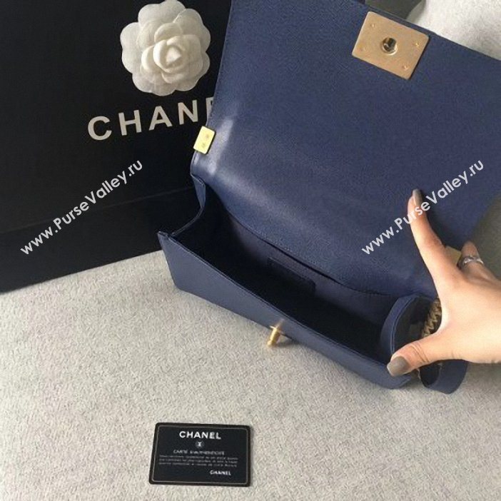 Chanel Original Quality caviar medium Boy Bag navy blue with gold hardware (shyang-97)