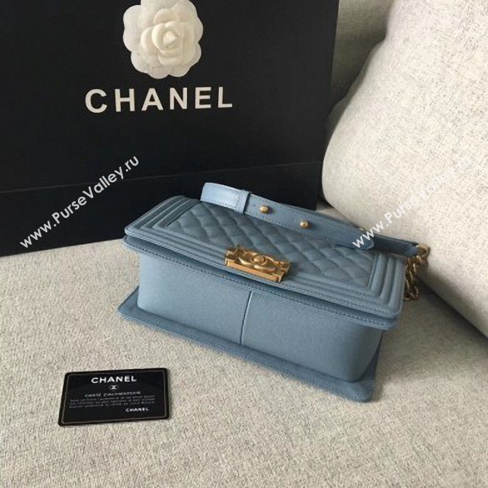 Chanel Original Quality caviar medium Boy Bag gray blue with gold hardware (shyang-88)