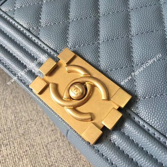 Chanel Original Quality caviar medium Boy Bag gray blue with gold hardware (shyang-88)