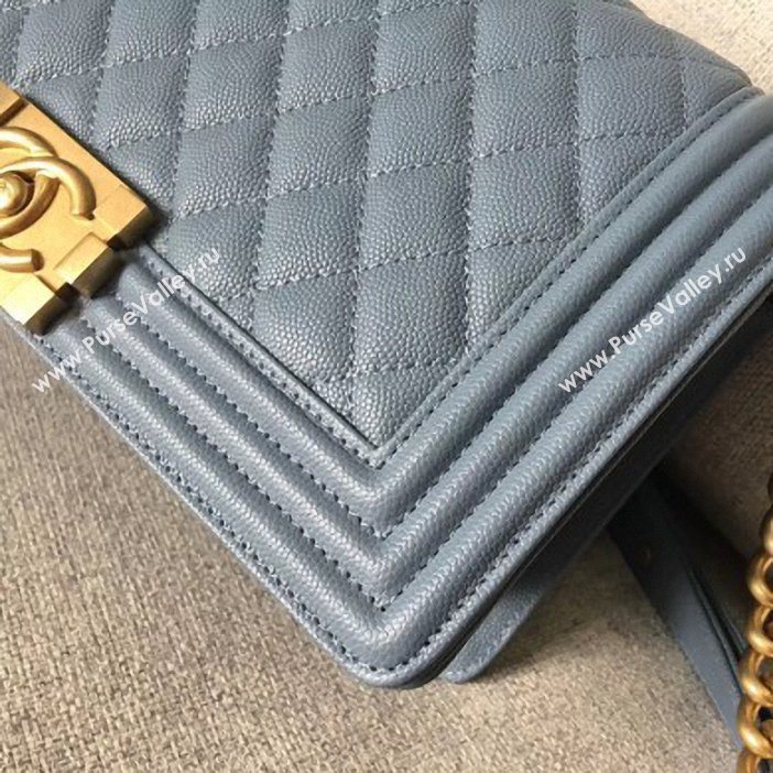 Chanel Original Quality caviar medium Boy Bag gray blue with gold hardware (shyang-88)